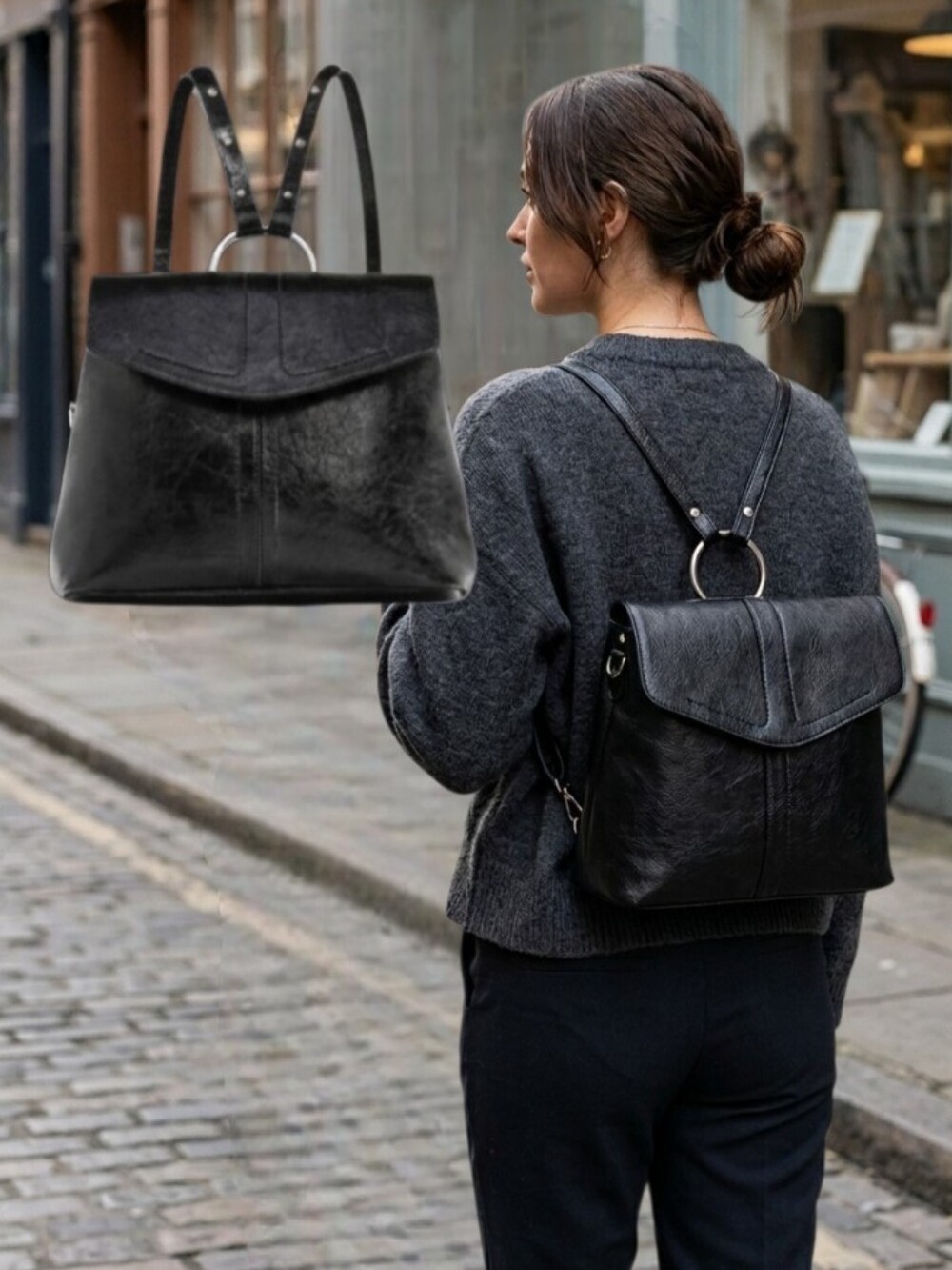 Zara TRF Women's Black Metallic Small Backpack Bag With Ring
